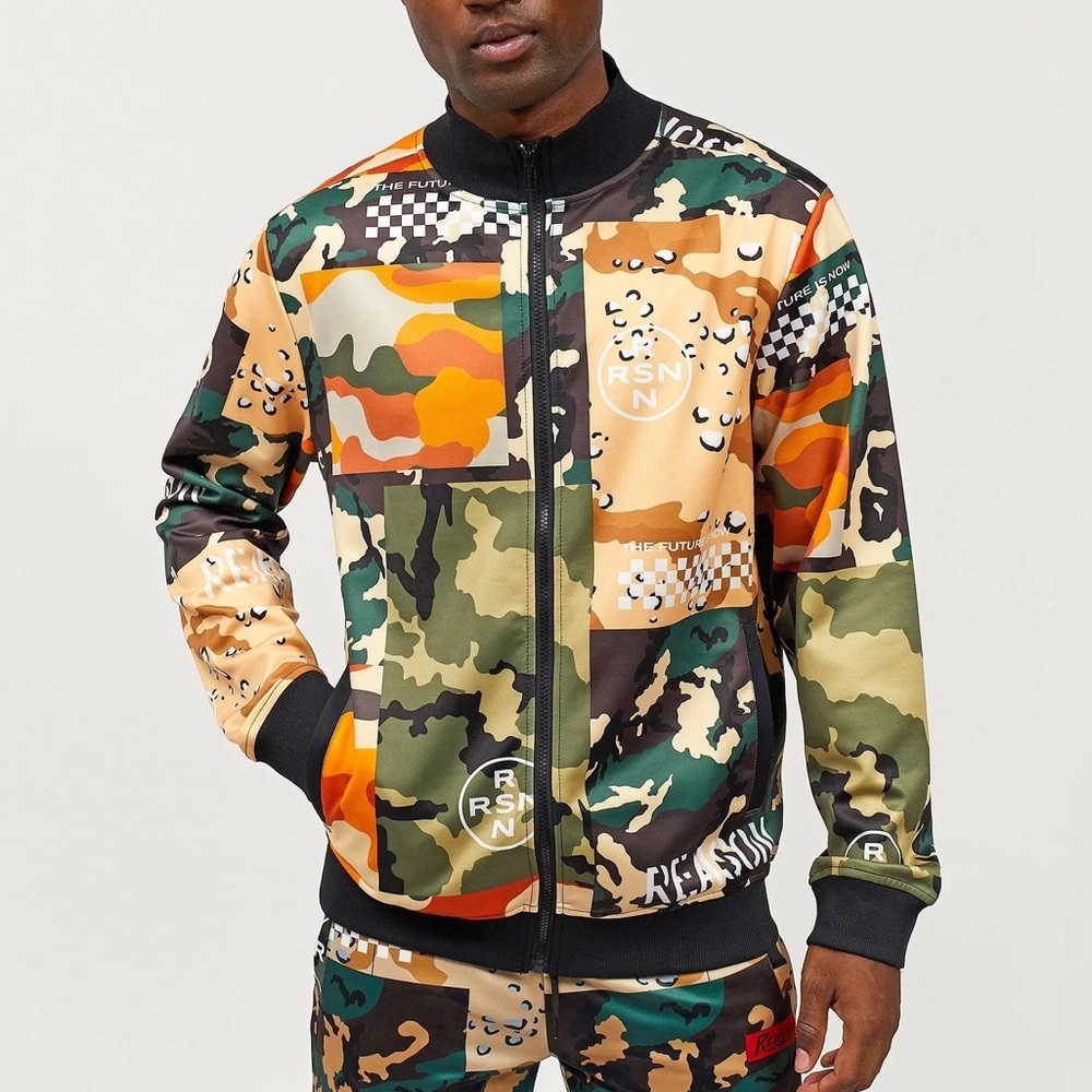 •In the Mix• Camo Patchwork Track Jacket | Streetwear Zip-Up | Edgy Urban Style